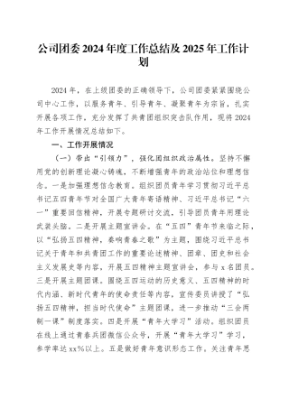 公司团委2024年度工作总结及2025年工作计划