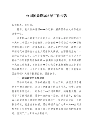 公司团委换届5年工作报告
