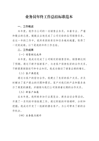公司业务员年终工作总结标准范本