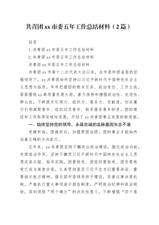 共青团xx市委五年工作总结材料（2篇）