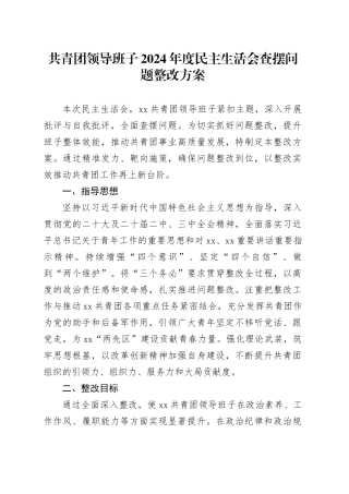 共青团领导班子2024年度民主生活会查摆问题整改方案