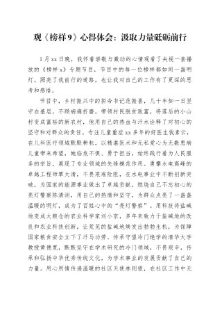 观《榜样9》心得体会：汲取力量 砥砺前行