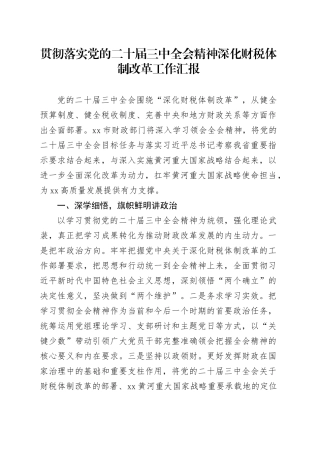 贯彻落实党的二十届三中全会精神深化财税体制改革工作汇报总结报告20241120