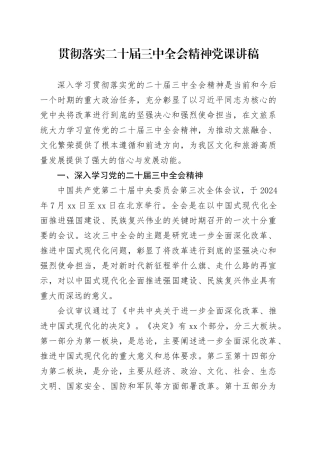 贯彻落实二十届三中全会精神党课讲稿