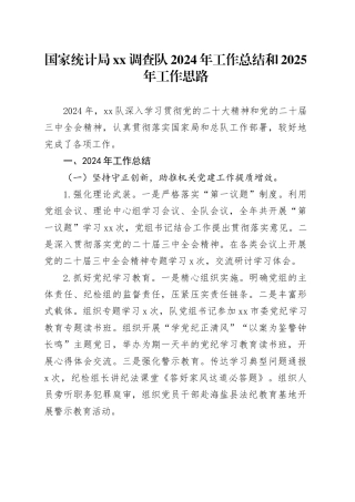 国家统计局XX调查队2024年工作总结和2025年工作思路