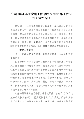 国企2024年度党建工作总结及2025年工作计划（5729字）20241218