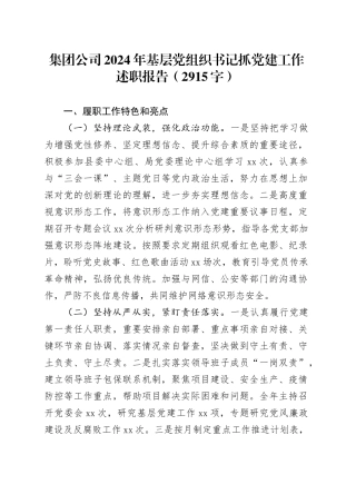 国企2024年基层党组织书记抓党建工作述职报告（2915字）