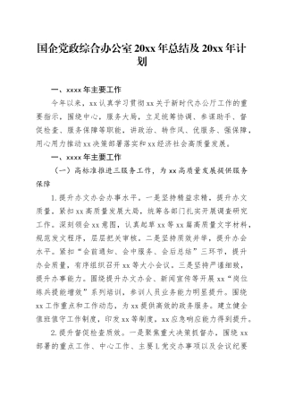 国企党政综合办公室20XX年总结及20XX年计划
