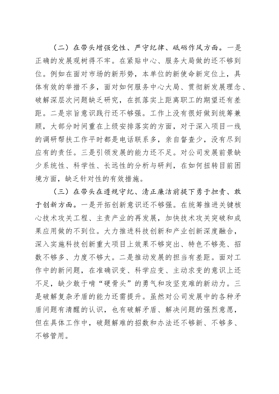 国企公司2024年度民主生活会领导班子对照检查3200字_第2页