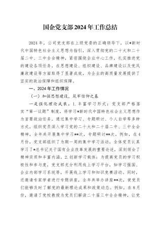 国企公司党支部2024年工作总结5300字（党建总结汇报报告）20250101