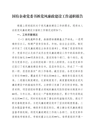 国企公司书记2024年度抓党风廉政建设工作述职报告3900字