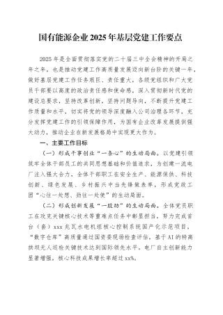 国有能源企业2025年基层党建工作要点