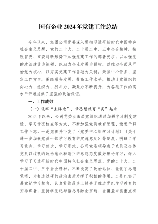 国有企业2024年党建工作总结汇报报告公司20241113
