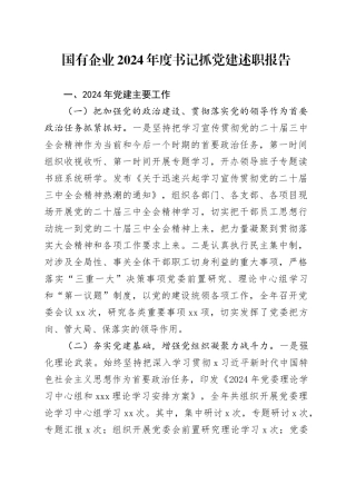 国有企业2024年度书记抓党建述职报告