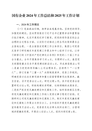 国有企业2024年工作总结和2025年工作计划汇报报告公司全面经营业务20241211