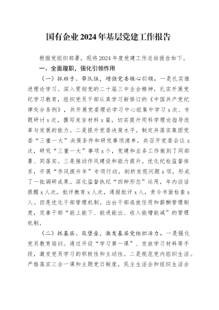 国有企业2024年基层党建工作报告20241225