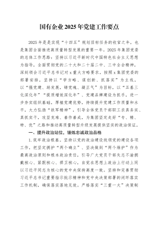 国有企业2025年党建工作要点20241225