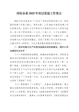国有企业2025年基层党建工作要点20250228
