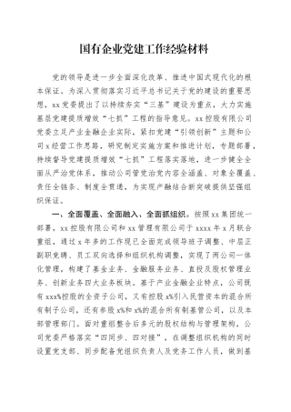 国有企业党建工作经验材料公司20241204