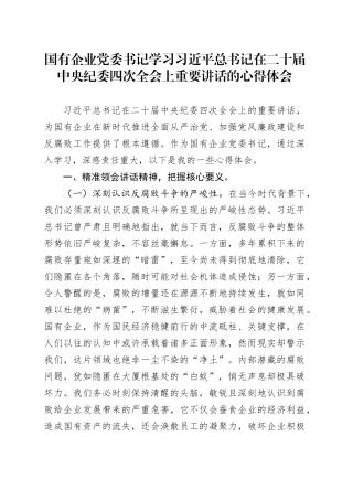 国有企业党委书记学习习近平总书记在二十届中央纪委四次全会上重要讲话的心得体会
