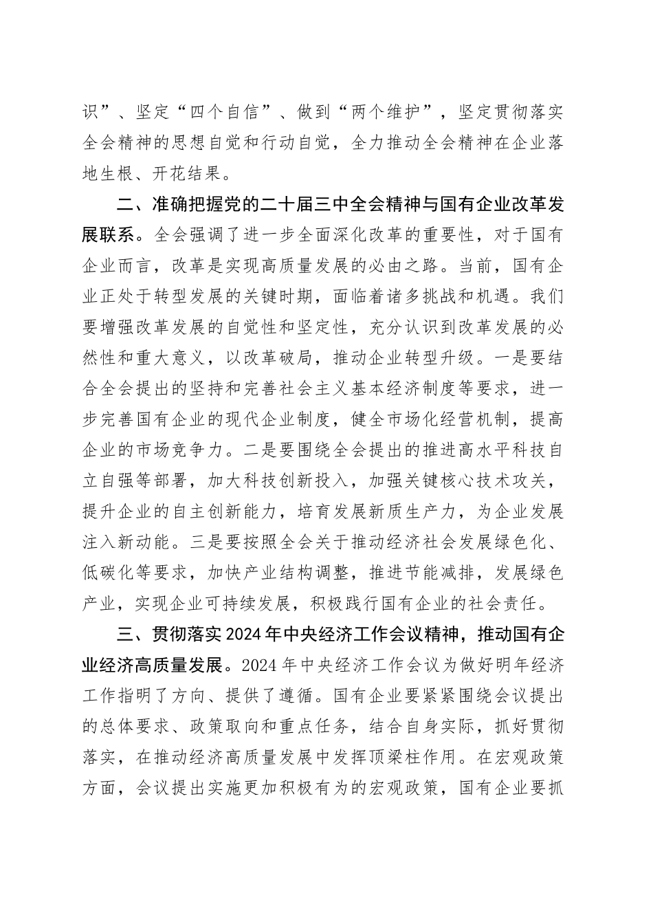 国有企业党委书记在学习党的二十届三中全会精神党委理论学习中心组的发言材料_第2页