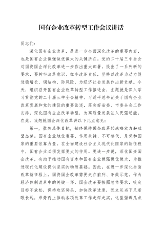 国有企业改革转型工作会议讲话公司20241213