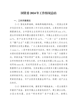 国资委2024年工作情况总结