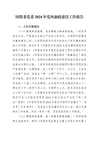 国资委党委2024年党风廉政建设工作报告总结汇报20250122