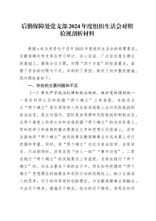 后勤保障处党支部2024年度组织生活会对照检视剖析材料
