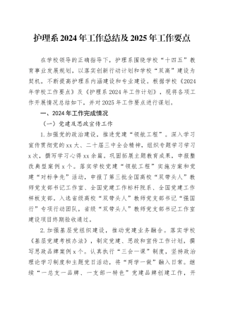 护理系2024年工作总结及2025年工作要点