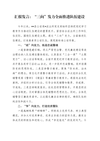 汇报发言：“三向”发力 全面推进队伍建设