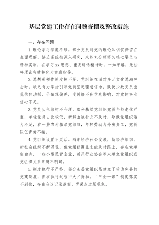 基层党建工作存在问题查摆及整改措施