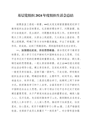 基层党组织2024年度组织生活会总结