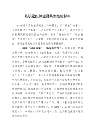 基层党组织建设典型经验（乡镇街道党建经验）