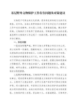 基层野外文物保护工作存在问题及对策建议