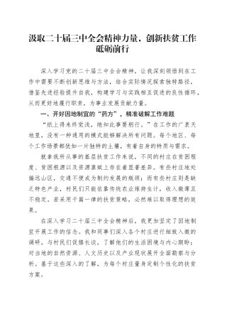 汲取二十届三中全会精神力量，创新扶贫工作砥砺前行