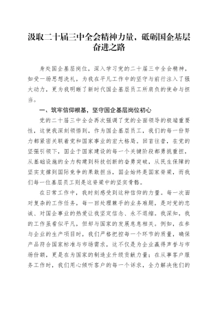 汲取二十届三中全会精神力量，砥砺国企基层奋进之路