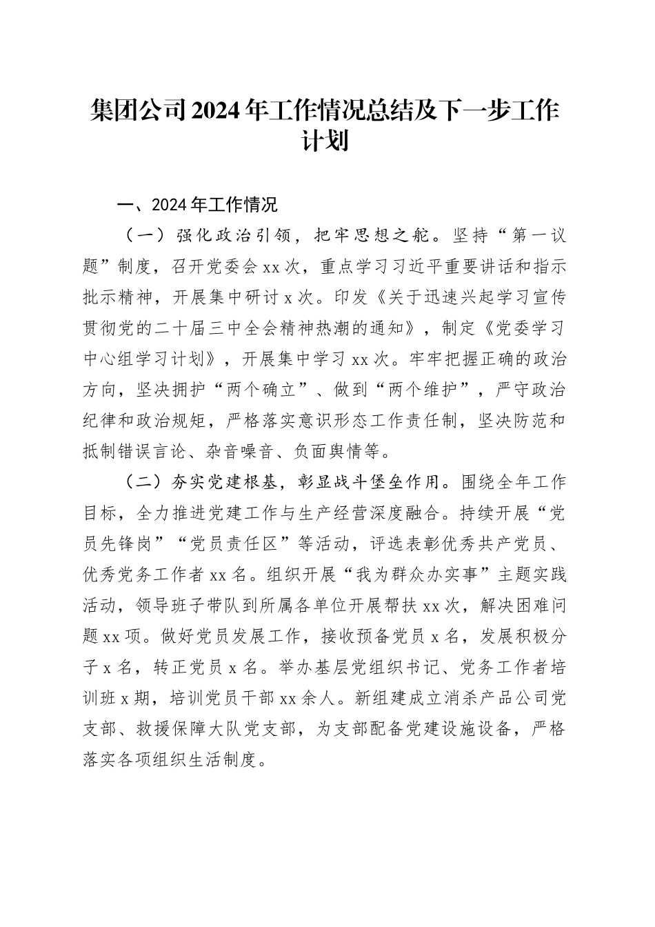 集团公司2024年工作情况总结及下一步工作计划_第1页