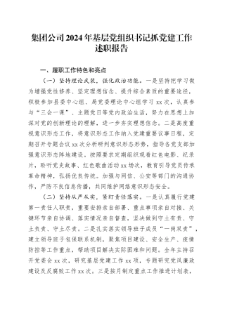 集团公司2024年基层党组织书记抓党建工作述职报告20250101