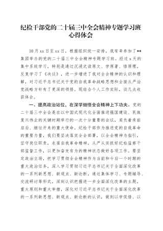 纪检干部党的二十届三中全会精神专题学习班心得体会