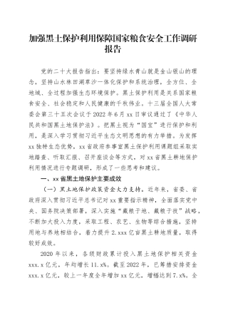 加强黑土保护利用保障国家粮食安全工作调研报告