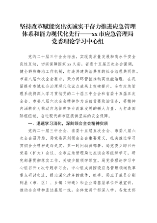坚持改革赋能突出实诚实干 奋力推进应急管理体系和能力现代化先行——市应急管理局党委理论学习中心组