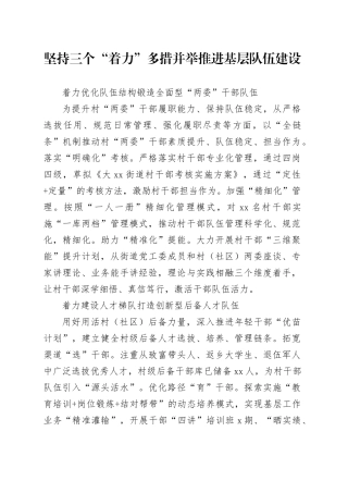 坚持三个“着力” 多措并举推进基层队伍建设