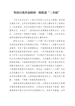 坚持自我革命精神 一体推进“三不腐”