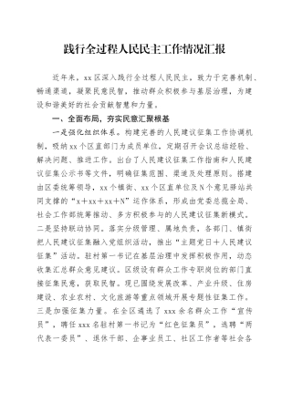 践行全过程人民民主工作情况汇报