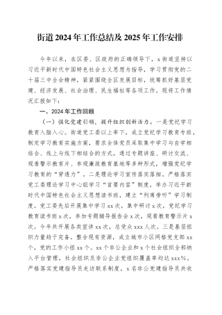 街道2024年工作总结及2025年工作安排20241120