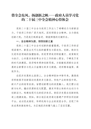 借全会东风，扬创新之帆——政府人员学习党的二十届三中全会精神心得体会