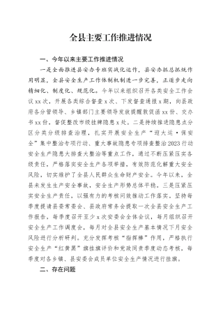 今年以来主要工作推进情况