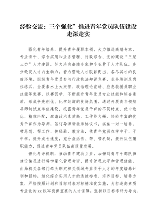 经验交流：三个强化”推进青年党员队伍建设走深走实