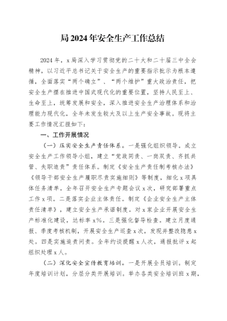 局2024年安全生产工作总结汇报报告20241218